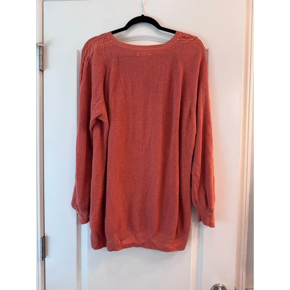 LC Lauren Conrad XL Rust Cable Knit Oversized Sweater Cotton Blend